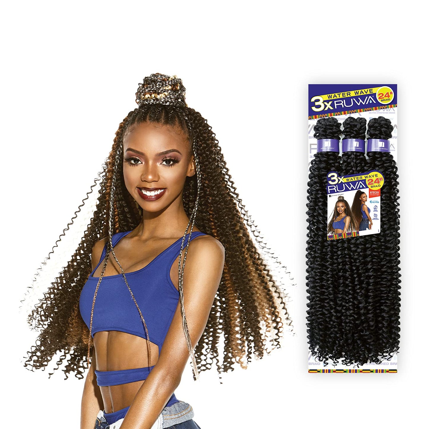 Sensationnel Braids XPRESSION 3X Ruwa Pre-Stretched Water Wave 24" (1 Pack, 30)