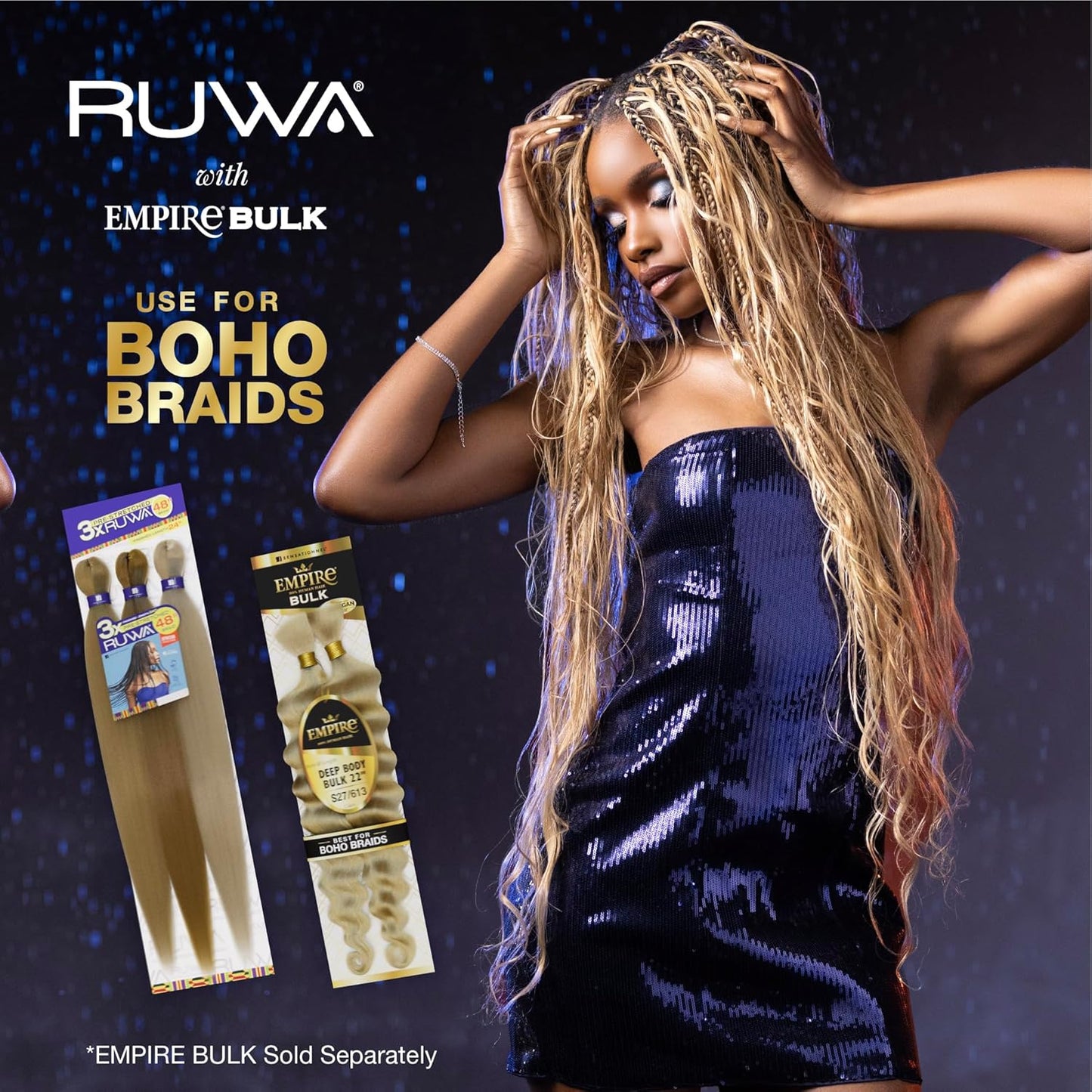 Sensationnel Ruwa prestretched braiding hair - 3x ruwa 48 inch 24 folded water repellent kanekalon fiber fast dry sports braid - 3x Ruwa 24 inch (2 pack, blue)