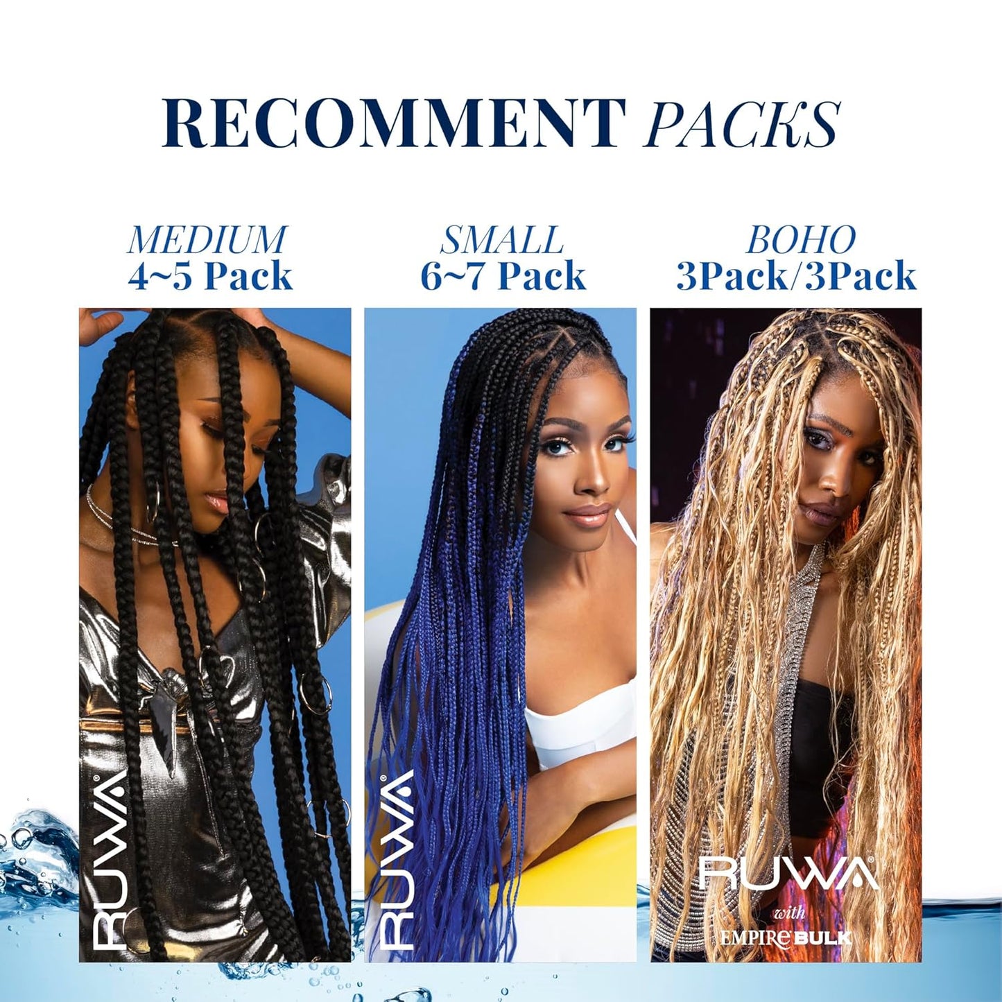 Sensationnel Ruwa prestretched braiding hair - 3x ruwa 48 inch 24 folded water repellent kanekalon fiber fast dry sports braid - 3x Ruwa 24 inch (2 pack, blue)