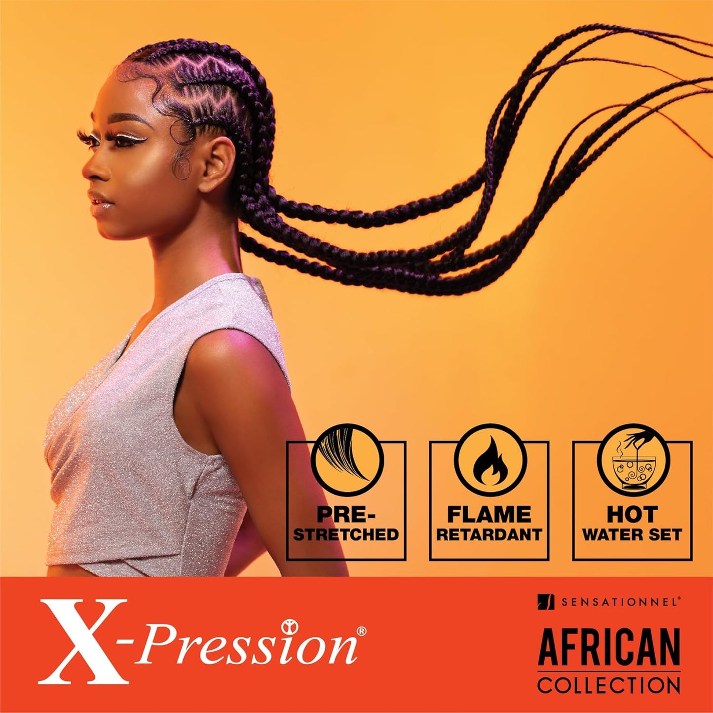 Sensationnel X-pression prestretched braiding hair - 3x braid 58 inch all kanekalon flame retardant synthetic braid for box braids and twists (1 pack, 1 JETBLACK)