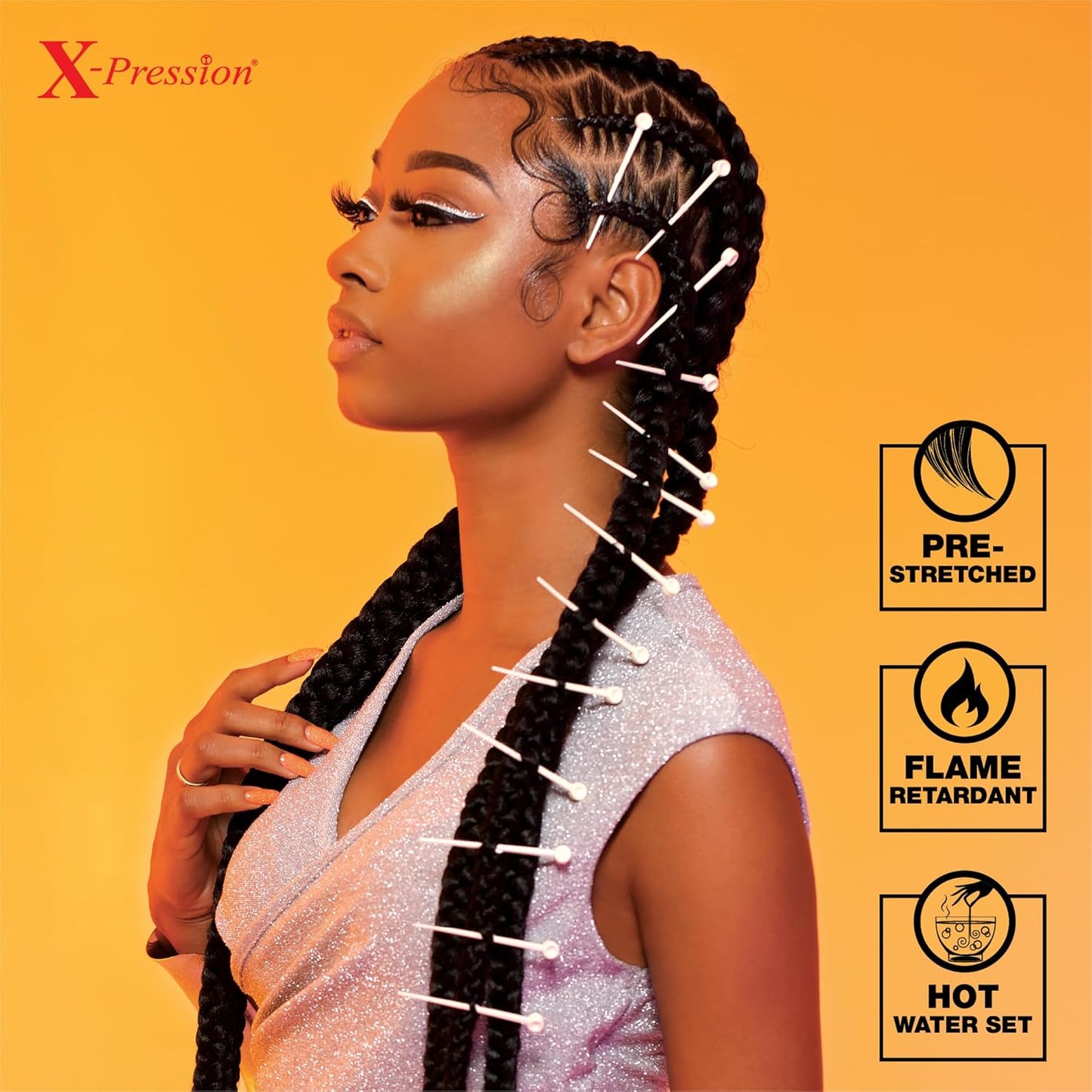 Sensationnel X-pression prestretched braiding hair - 3x braid 58 inch all kanekalon flame retardant synthetic braid for box braids and twists (1 pack, 1 JETBLACK)